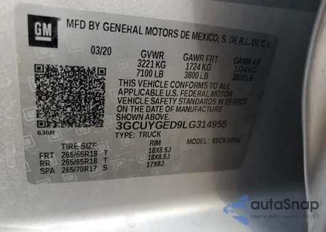 2020 Chevrolet Silverado K1500 Ltz from USA, damaged, VIN 3GCUYGED9LG314955